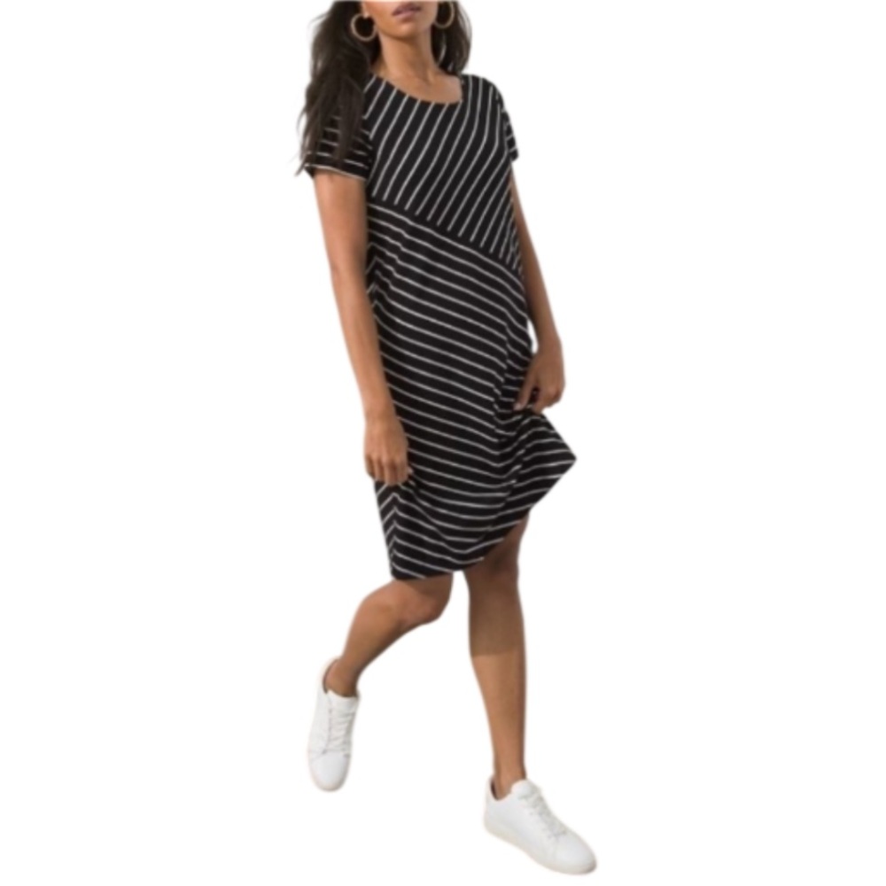 Chico’s Spliced Stripe A-Line Dress - Black/White - Size 0 - US 4-6